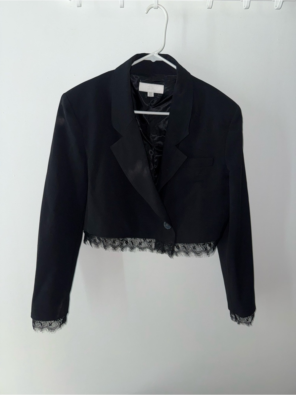 Zara Black Cropped Lace-Trim Blazer